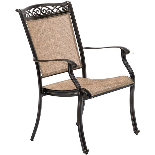 Hanover - Fontana 3pc: 2 Sling Dining Chairs and 32" Cast Table - Tan/Bronze-United Backyard