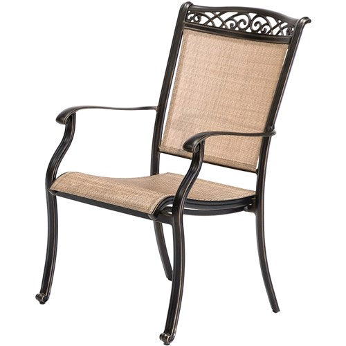 Hanover - Fontana 3pc: 2 Sling Dining Chairs and 32" Cast Table - Tan/Bronze-United Backyard