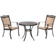 Hanover - Fontana 3pc: 2 Sling Dining Chairs and 32" Cast Table - Tan/Bronze-United Backyard