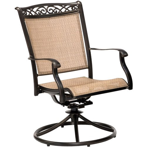 Hanover - Fontana 3pc: 2 Sling Swivel Rockers, 30" Glass Top Table - Tan Sling/Glass-United Backyard