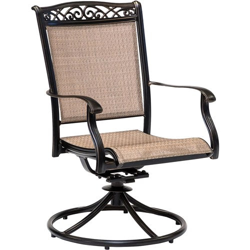 Hanover - Fontana 3pc: 2 Sling Swivel Rockers, 30" Glass Top Table - Tan Sling/Glass-United Backyard