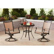 Hanover - Fontana 3pc: 2 Sling Swivel Rockers, 30" Glass Top Table - Tan Sling/Glass-United Backyard