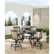 Hanover - Fontana 5pc: 4 Counter Height Swivel Sling Chairs, 56" Round Cast Table - Tan/Bronze-United Backyard