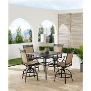 Hanover - Fontana 5pc: 4 Counter Height Swivel Sling Chrs, 42" Square Cast Table - Tan/Bronze-United Backyard