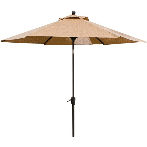 Hanover - Fontana 5pc: 4 Counter Height Swivel Sling Chrs, 56" Cast Table, Umbrella, Base - Tan/Bronze-United Backyard