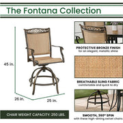 Hanover - Fontana 5pc: 4 Counter Hght Swivel Sling Chairs, Slat Fire Pit Table - Tan/Bronze-United Backyard