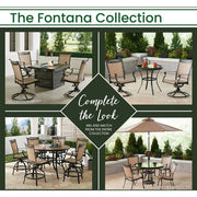 Hanover - Fontana 5pc: 4 Counter Hght Swivel Sling Chairs, Slat Fire Pit Table - Tan/Bronze-United Backyard