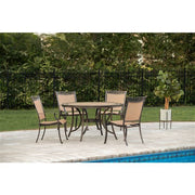 Hanover - Fontana 5pc: 4 Sling Dining Chairs, 51" Round Tile Top Table - Tan Sling/Tile-United Backyard