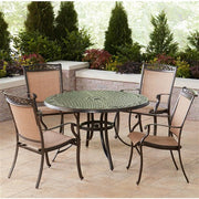 Hanover - Fontana 5pc: 4 Sling Dining Chairs and 48" Cast Table - Tan/Bronze-United Backyard