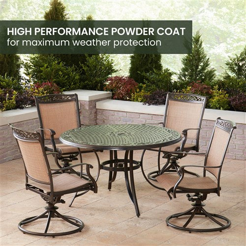 Hanover - Fontana 5pc: 4 Sling Swivel Rockers and 48" Cast Table - Tan/Bronze-United Backyard