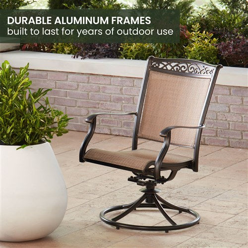 Hanover - Fontana 5pc: 4 Sling Swivel Rockers and 48" Cast Table - Tan/Bronze-United Backyard