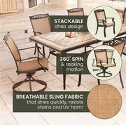 Hanover - Fontana 7pc: 4 Sling Dining Chairs, 2 Sling Swivel Rockers, 40x68" Tile Table- Tan Sling/Tile-United Backyard
