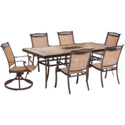 Hanover - Fontana 7pc: 4 Sling Dining Chairs, 2 Sling Swivel Rockers, 40x68" Tile Table- Tan Sling/Tile-United Backyard