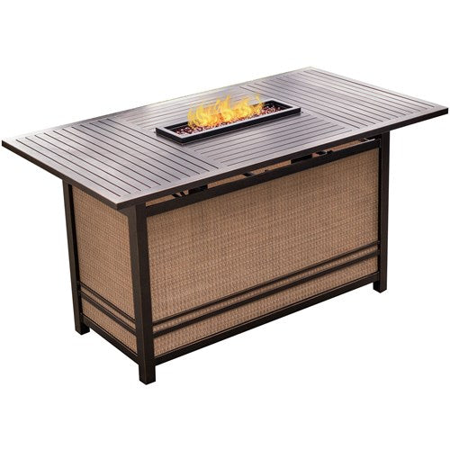 Hanover - Fontana 7pc: 6 Counter Hght Swivel Sling Chairs, Slat Fire Pit Table - Tan/Bronze-United Backyard