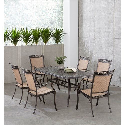 Hanover - Fontana 7pc: 6 Dining Chairs and 38"x72" Cast Table - Tan/Bronze-United Backyard