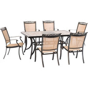 Hanover - Fontana 7pc: 6 Sling Dining Chairs, 40x68" Tile Top Table - Tan Sling/Tile-United Backyard