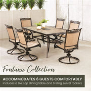 Hanover - Fontana 7pc: 6 Sling Swivel Rockers, 40x68" Tile Top Table - Tan Sling/Tile-United Backyard