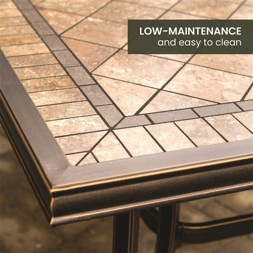 Hanover - Fontana 7pc: 6 Sling Swivel Rockers, 40x68" Tile Top Table - Tan Sling/Tile-United Backyard