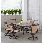Hanover - Fontana 7pc: 6 Sling Swivel Rockers, 40x68" Tile Top Table - Tan Sling/Tile-United Backyard