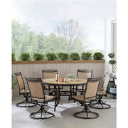 Hanover - Fontana 7pc: 6 Sling Swivel Rockers, 60" Round Tile Table - Tan/Bronze-United Backyard