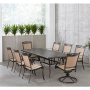 Hanover - Fontana 9pc: 6 Dining Chairs, 2 Swivel Rockers, 42"x84" Cast Table - Tan/Bronze-United Backyard
