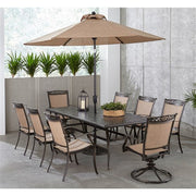 Hanover - Fontana 9pc: 6 Dining Chairs, 2 Swivel Rockers, 42"x84" Cast Table - Tan/Bronze-United Backyard