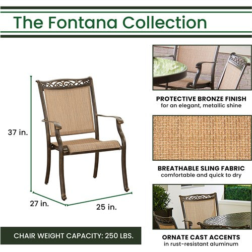 Hanover - Fontana 9pc: 8 Sling Dining Chairs, 42x84" Glass Top Table - Tan Sling/Glass-United Backyard