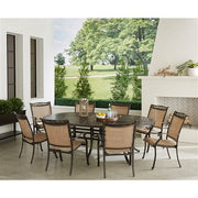 Hanover - Fontana 9pc: 8 Sling Dining Chairs, 96"x60" Oval Cast Table - Tan/Bronze-United Backyard