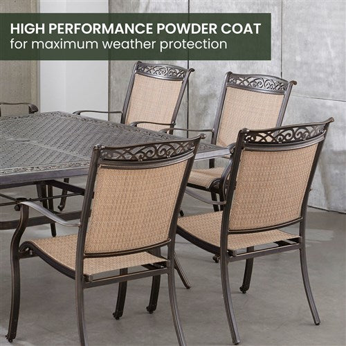 Hanover - Fontana 9pc: 8 Sling Dining Chairs and 60" Square Cast Table - Tan/Bronze-United Backyard