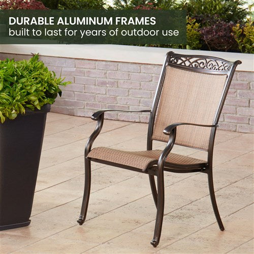 Hanover - Fontana 9pc: 8 Sling Dining Chairs and 60" Square Cast Table - Tan/Bronze-United Backyard