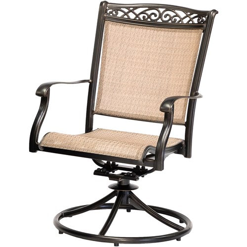 Hanover - Fontana 9pc: 8 Sling Swivel Rockers and 60" Square Cast Table - Tan/Bronze-United Backyard