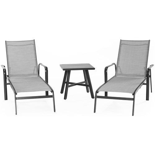Hanover - Foxhill 3pc: 2 Chaise Lounge Chairs and 22" Side Table - Gray/Gunmetal-United Backyard