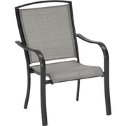 Hanover - Foxhill 3pc Dining Set: 2 Sling Dining Chairs, 30" Square Slat Table, Umbrella & Base - Grey/Gunmetal-United Backyard