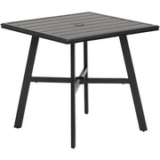 Hanover - Foxhill 3pc Dining Set: 2 Sling Dining Chairs, 30" Square Slat Table, Umbrella & Base - Grey/Gunmetal-United Backyard