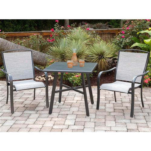 Hanover - Foxhill 3pc Dining Set: 2 Sling Dining Chairs and 1 30" Square Slat Table - Gray/Gunmetal-United Backyard