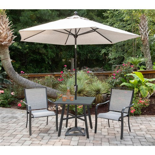 Hanover - Foxhill 3pc Dining Set: 2 Sling Dining Chairs and 1 30" Square Slat Table - Gray/Gunmetal-United Backyard