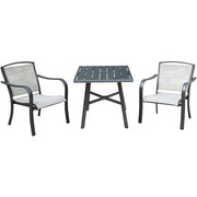 Hanover - Foxhill 3pc Dining Set: 2 Sling Dining Chairs and 1 30" Square Slat Table - Gray/Gunmetal-United Backyard