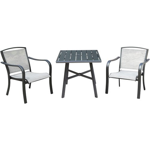 Hanover - Foxhill 3pc Dining Set: 2 Sling Dining Chairs and 1 30" Square Slat Table - Gray/Gunmetal-United Backyard