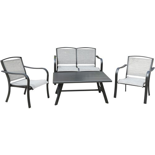 Hanover - Foxhill 4pc: 2 Sling Chrs, Sling Loveseat, and Slat Coffee Table - Gray/Gunmetal-United Backyard