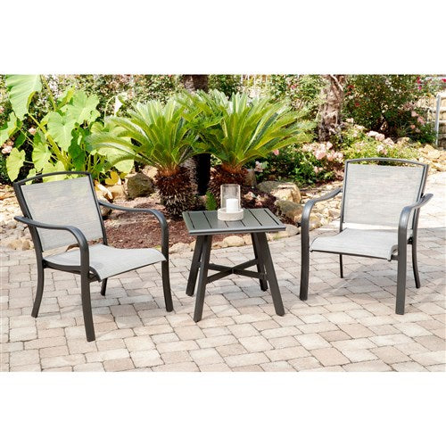 Hanover - Foxhill 5pc: 2 Sling Chrs, Sling Loveseat, Slat Coffee Table, 22" Side Table - Gray/Gunmetal-United Backyard