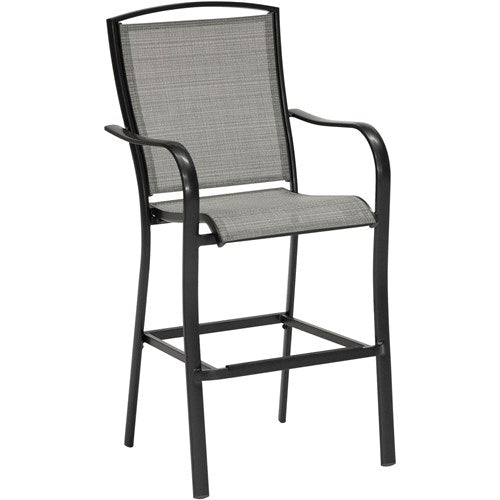 Hanover - Foxhill 5pc Counter Height Dining: 4 Sling Chairs, 42" Slat Table, Umbrella&Base - Grey/Gunmetal-United Backyard