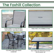 Hanover - Foxhill 5pc Counter Height Dining Set:4 Sling Center Height Chairs, 42" Slat Table - Grey/Gunmetal-United Backyard