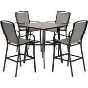 Hanover - Foxhill 5pc Counter Height Dining Set:4 Sling Center Height Chairs, 42" Slat Table - Grey/Gunmetal-United Backyard