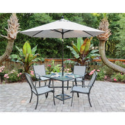 Hanover - Foxhill 5pc Dining Set: 4 Sling Dining Chrs and 1 38" Square Glass Table - Gray/Gunmetal-United Backyard