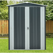 Hanover - Galvanized Steel APEX Patio Storage Shed 3'x5'x6' with Base - Dark Gray/White-United Backyard