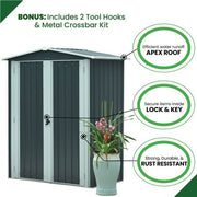 Hanover - Galvanized Steel APEX Patio Storage Shed 3'x5'x6' with Base - Dark Gray/White-United Backyard