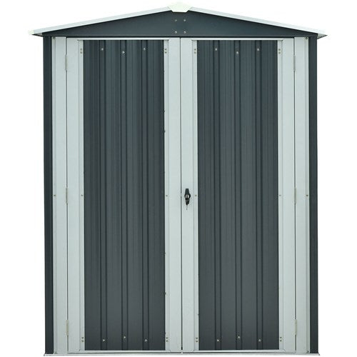 Hanover - Galvanized Steel APEX Patio Storage Shed 3'x5'x6' with Base - Dark Gray/White-United Backyard