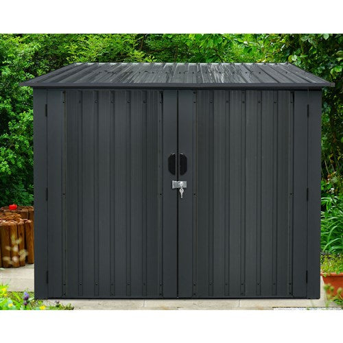 Hanover - Galvanized Steel Bicycle Storage 7'x7', Lock Doors, Pent Roof - Dark Gray-United Backyard