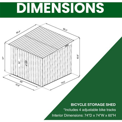 Hanover - Galvanized Steel Bicycle Storage 7'x7', Lock Doors, Pent Roof - Dark Gray-United Backyard