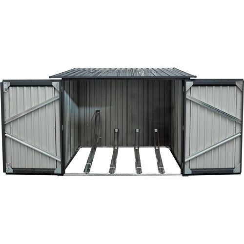 Hanover - Galvanized Steel Bicycle Storage 7'x7', Lock Doors, Pent Roof - Dark Gray-United Backyard